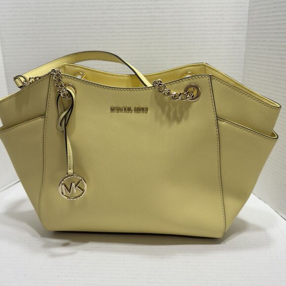Michael Kors Jet Set Chain Large Shoulder Tote Yellow Saffiano Leather Bag Purse - Picture 5 of 14